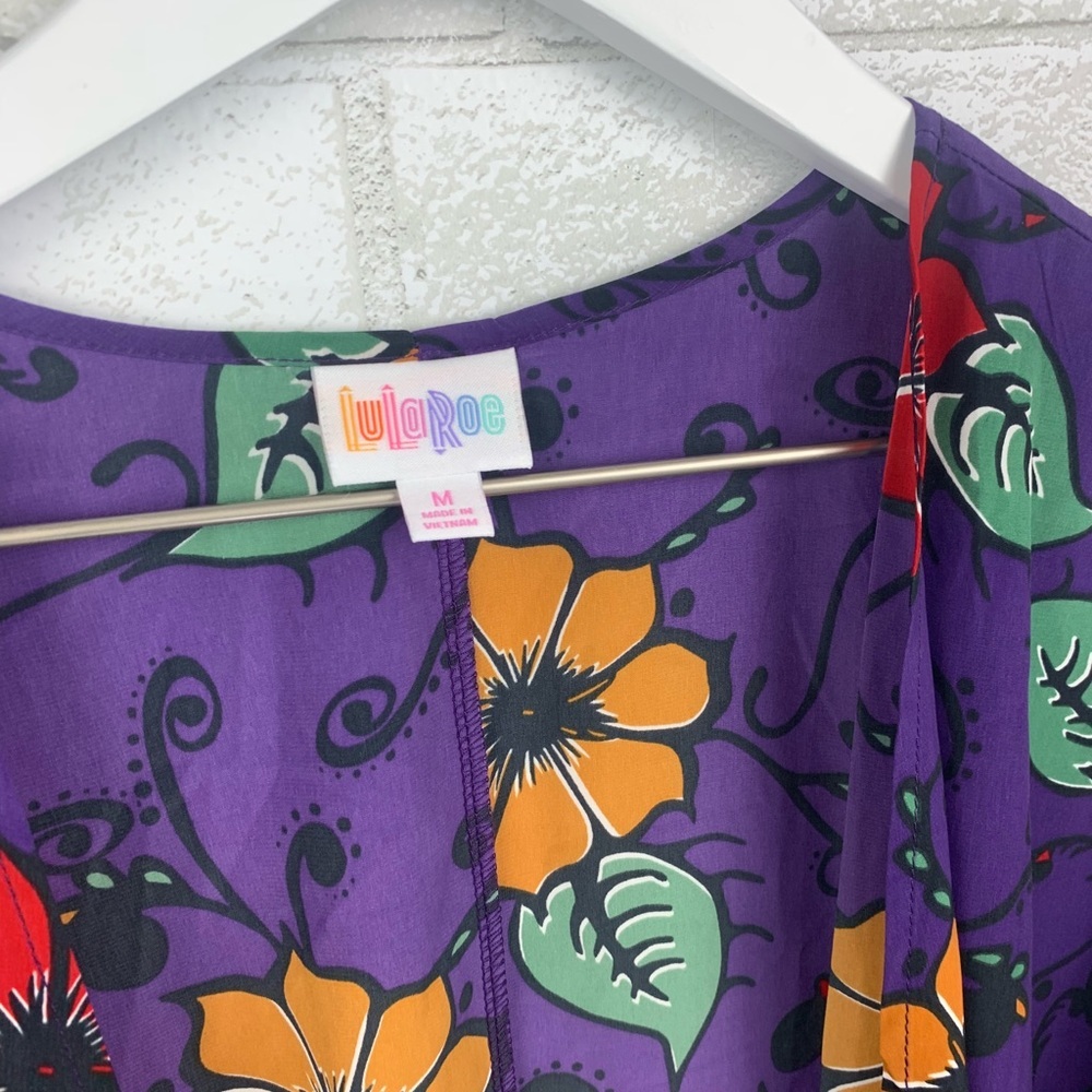 Lularoe Lindsay Boho Kimono Purple Floral Sz M - Picture 2 of 5